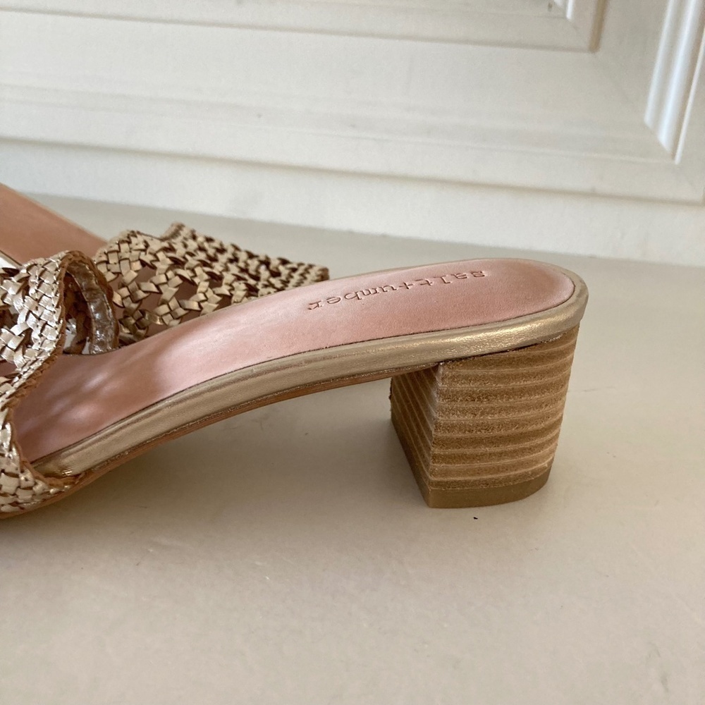 NWOT Salt + Umber Anthropologie Tripoli Gold Leather Woven Heels - Picture 6 of 8